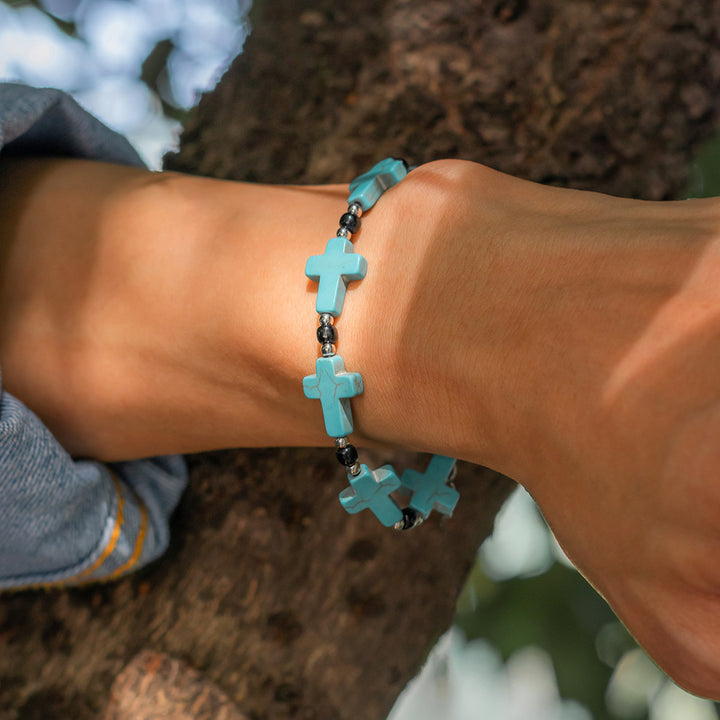 Christianartworkshop Crucifix Prayer Beaded Turquoise Bracelet
