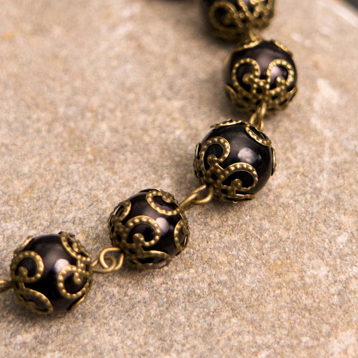 Christianartworkshop Crafted Retro Black St. Benedict Medal & Crucifix Rosary Bracelet