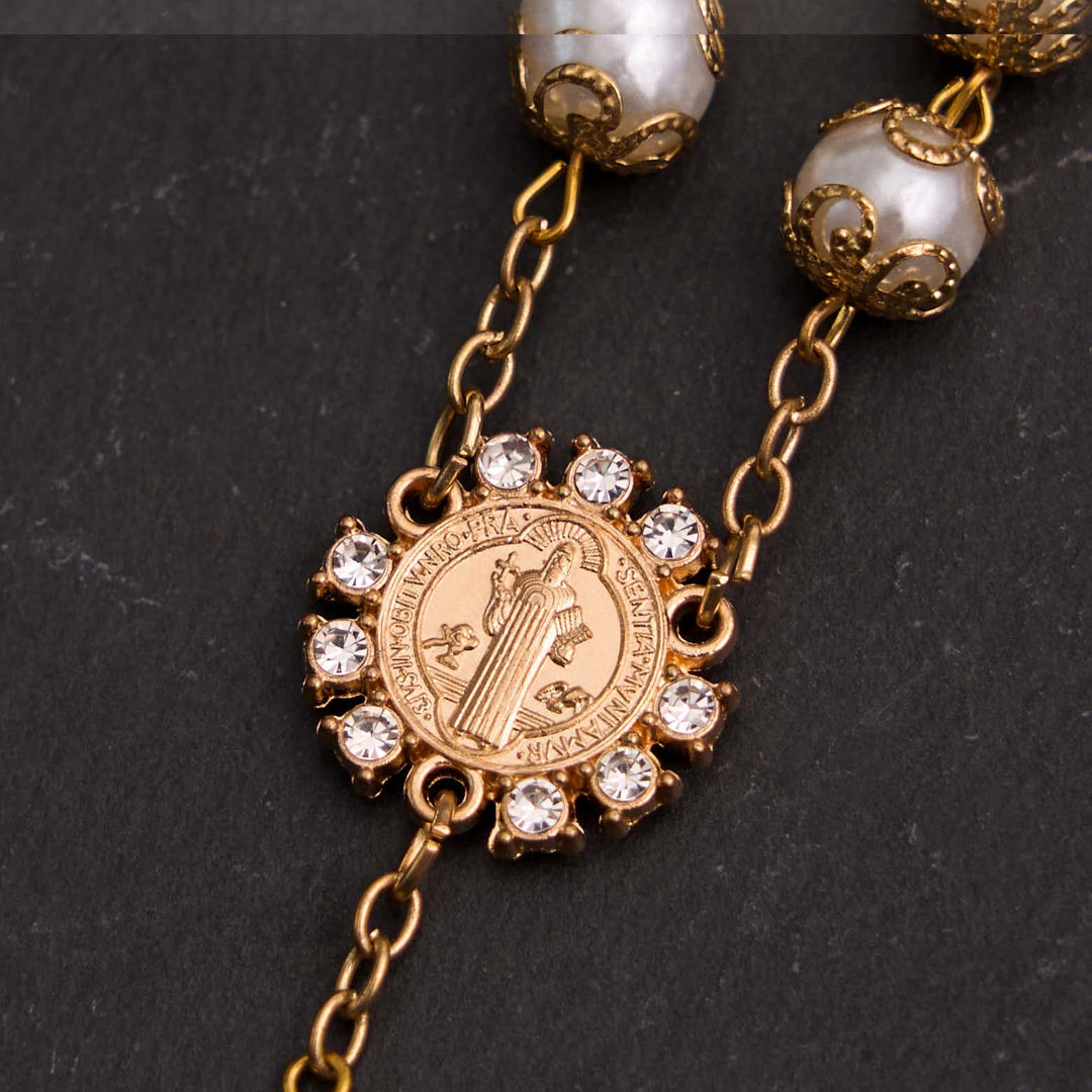 Christian Glass Beads St. Benedict & Jesus Cross Bracelet Rosary