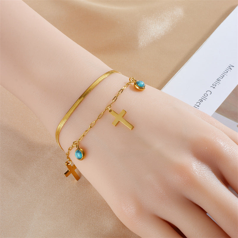 Christianartworkshop Turquoise Embellished Double Layer Bracelet