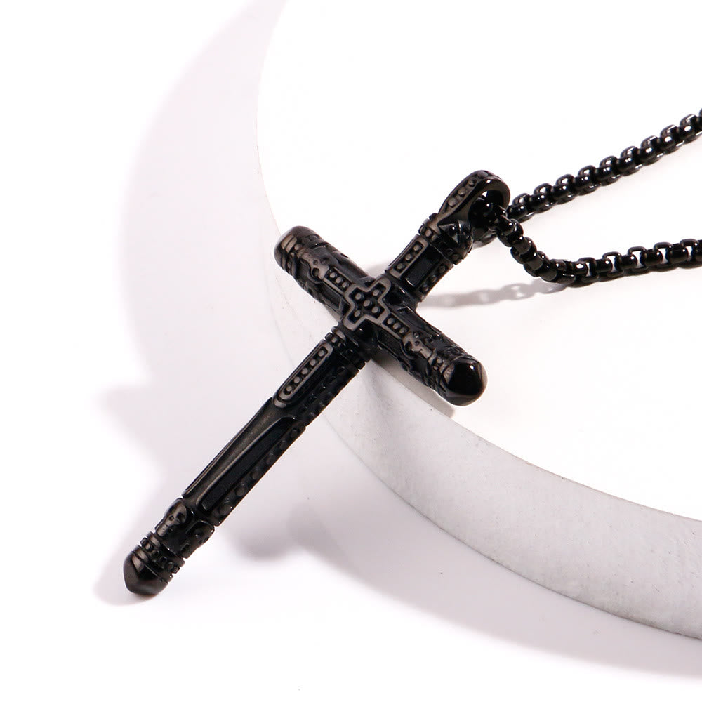 Christianartworkshop Floral Engraved Cross Colorful Pendant Necklace - Black - image 3