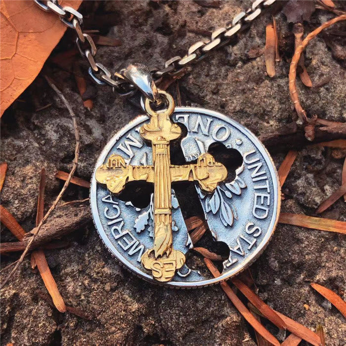 Christianartworkshop Vintage Double-sided Cross Coin Pendant Necklace - Cross Coin - image 1