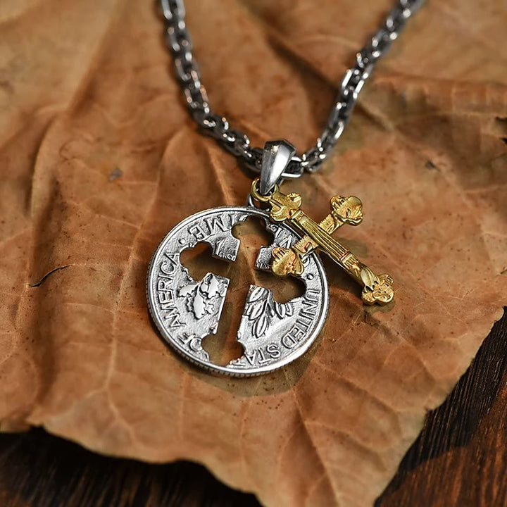 Christianartworkshop Vintage Double-sided Cross Coin Pendant Necklace - image 3