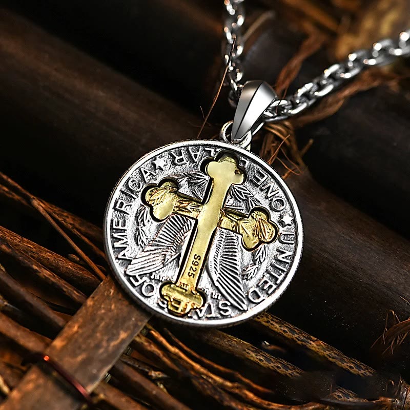 Christianartworkshop Vintage Double-sided Cross Coin Pendant Necklace - image 4