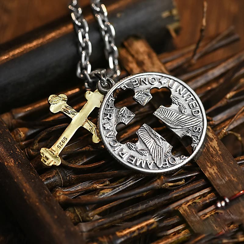 Christianartworkshop Vintage Double-sided Cross Coin Pendant Necklace - image 6