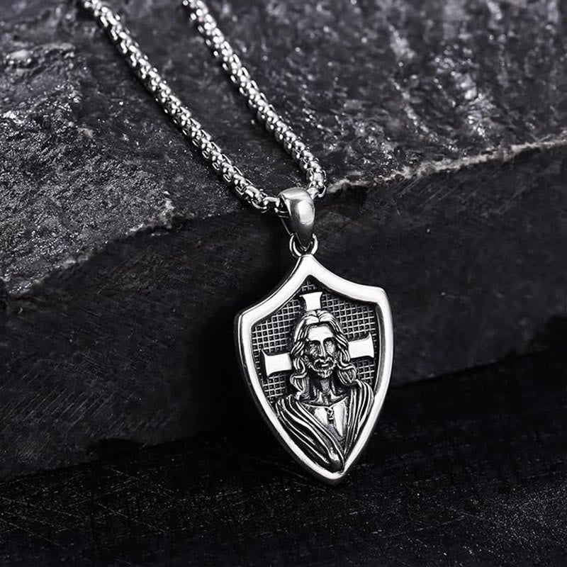 Christianartworkshop Vintage Shield Patron Saint Jesus Necklace - image 2