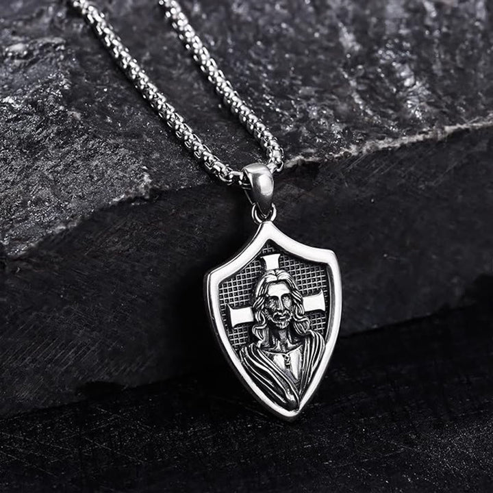 Christianartworkshop Vintage Shield Patron Saint Jesus Necklace - image 2