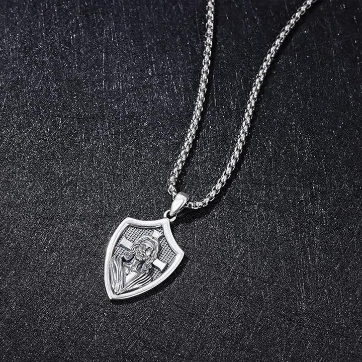Christianartworkshop Vintage Shield Patron Saint Jesus Necklace - image 3