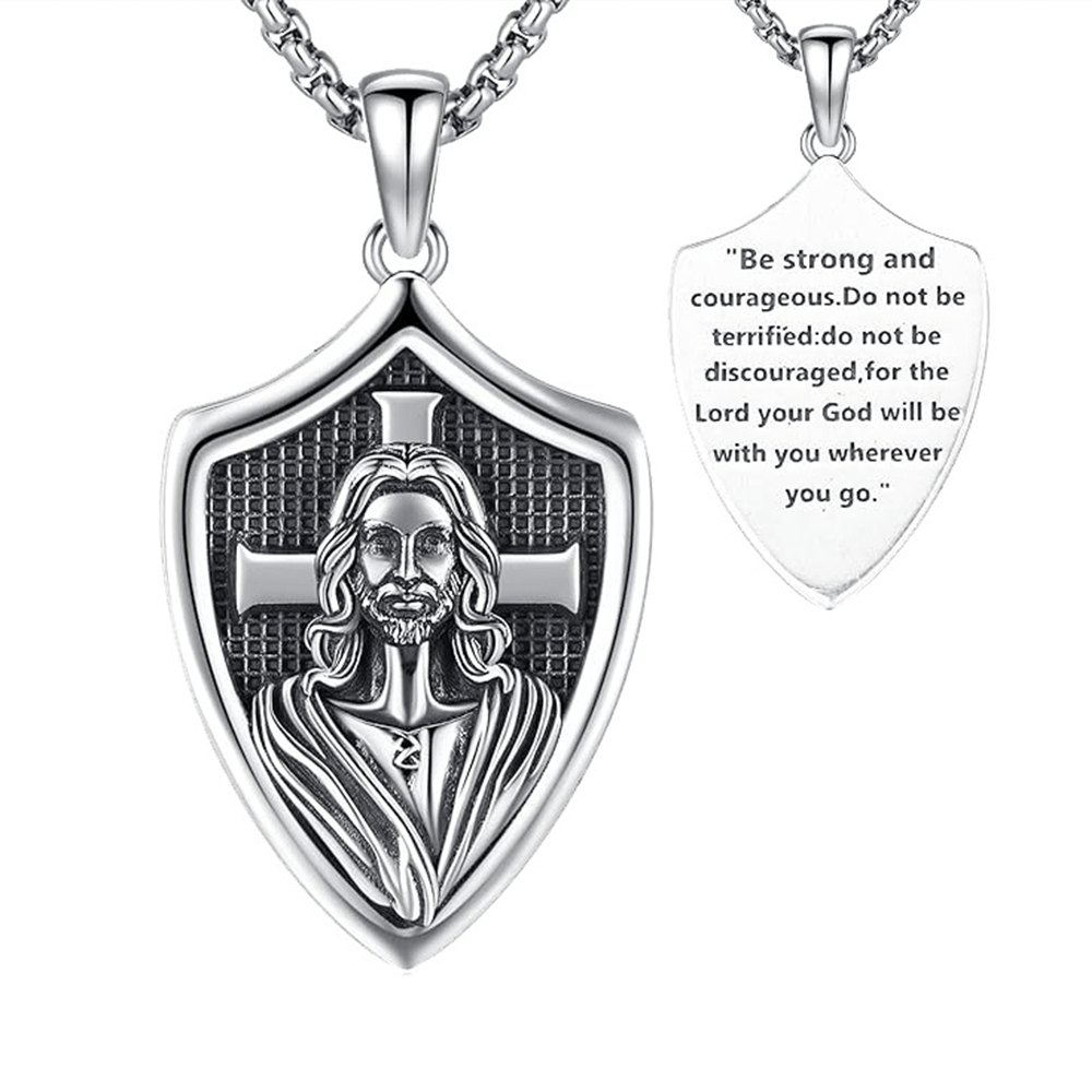 Christianartworkshop Vintage Shield Patron Saint Jesus Necklace - image 4
