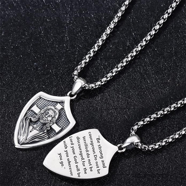Christianartworkshop Vintage Shield Patron Saint Jesus Necklace - Protector God - image 1