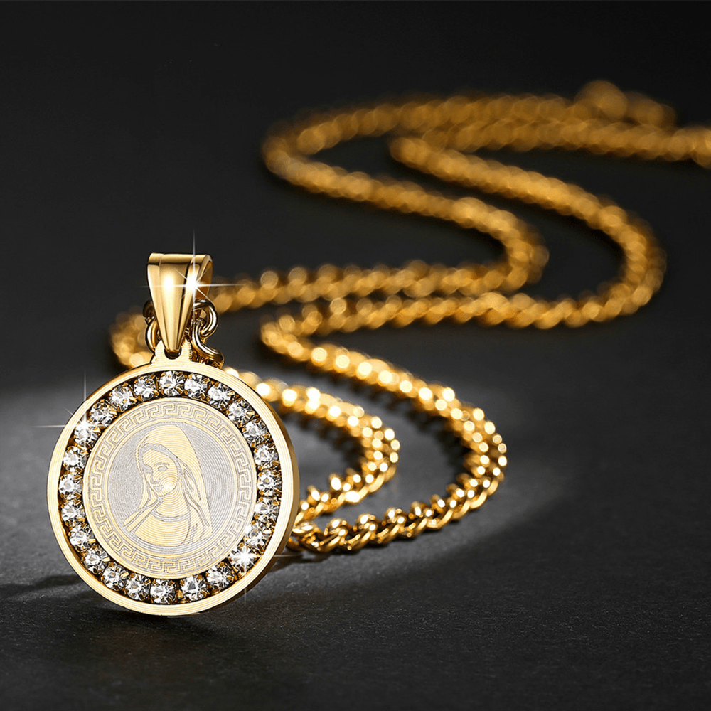 Christianartworkshop Zircon Set Virgin Mary Titanium Pendant