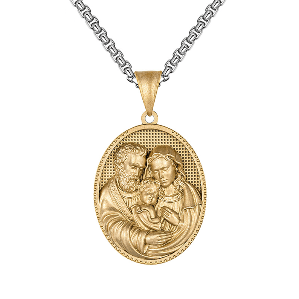 Christianartworkshop Joseph Mary Jesus Holy Family Medal Necklace