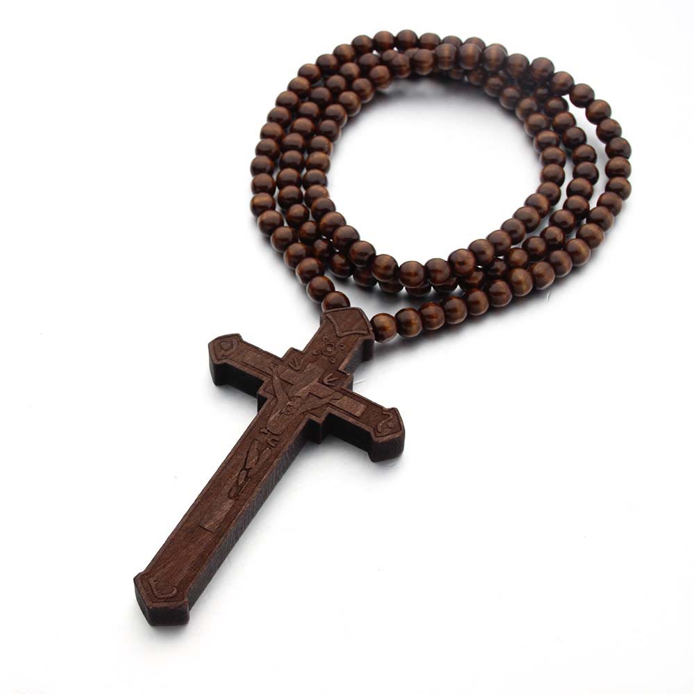 Christianartworkshop Jesus Cross Wooden Necklace - Brown - image 3