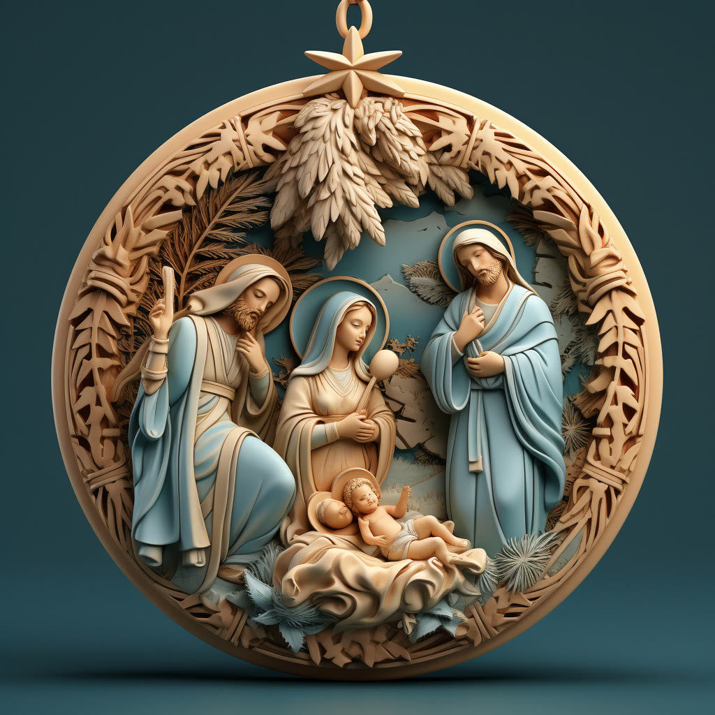 Christianartworkshop Retro Style Nativity Christmas Hanging Ornaments B