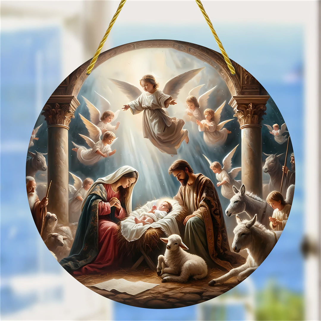 Christianartworkshop Styles Angels Nativity Scene Colorful Hanging Ornaments B