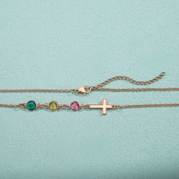 Christianartworkshop Modern Style Birthstones Cross Chain Necklace
