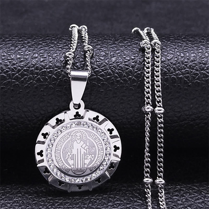 Christianartworkshop Retro Style Gem-set St. Benedict Medal Pendant Necklace