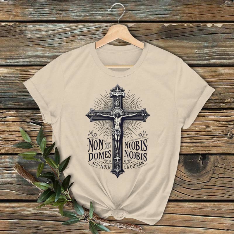 Christianartworkshop Classic Colored Style Crucifixion Emblem Short Sleeve T-shirt - Beige - 2XL - image 3