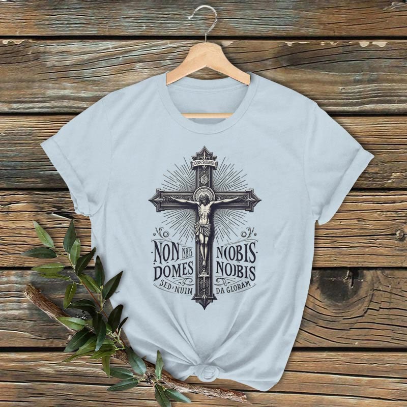 Christianartworkshop Classic Colored Style Crucifixion Emblem Short Sleeve T-shirt - Blue - 2XL - image 4