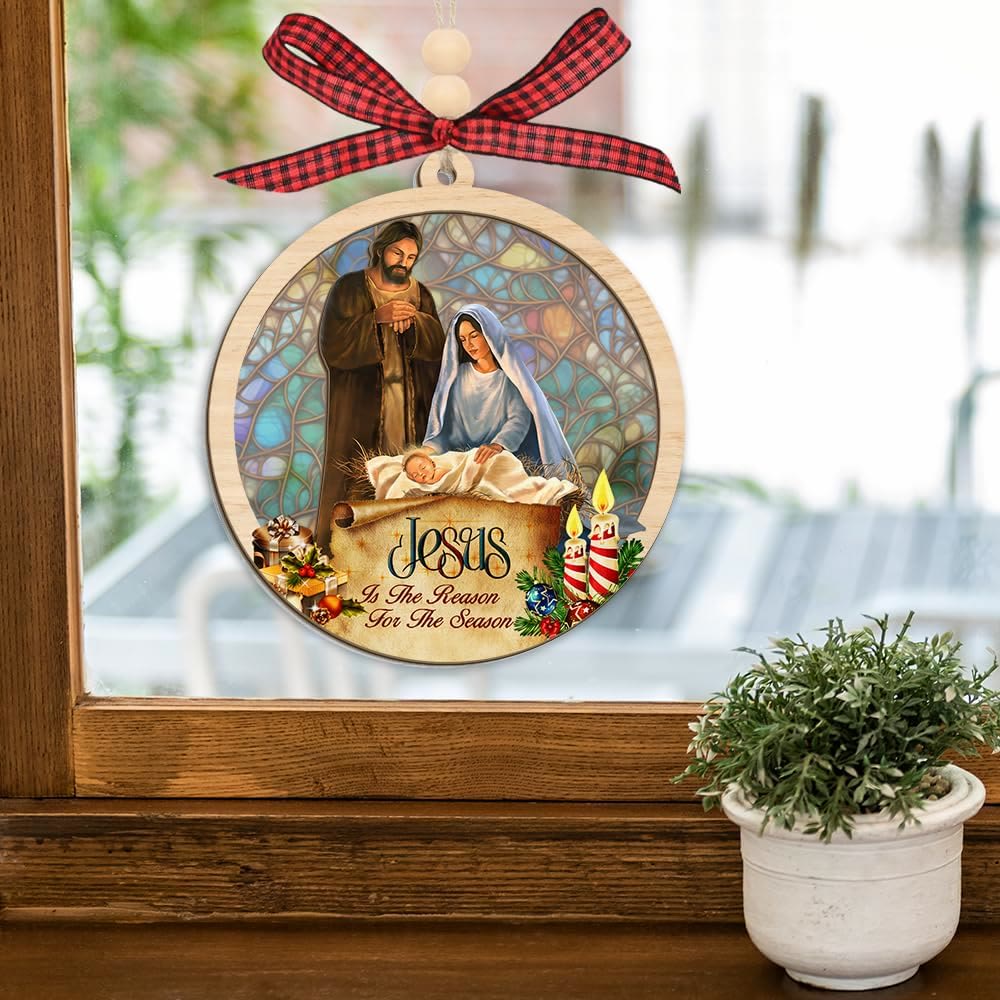 Christianartworkshop Rustic Colored Style Layered Wooden Pendant Christmas Nativity Ornaments