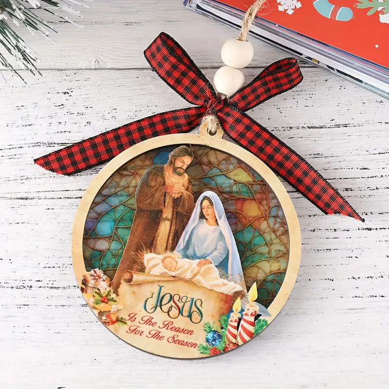 Christianartworkshop Rustic Colored Style Layered Wooden Pendant Christmas Nativity Ornaments