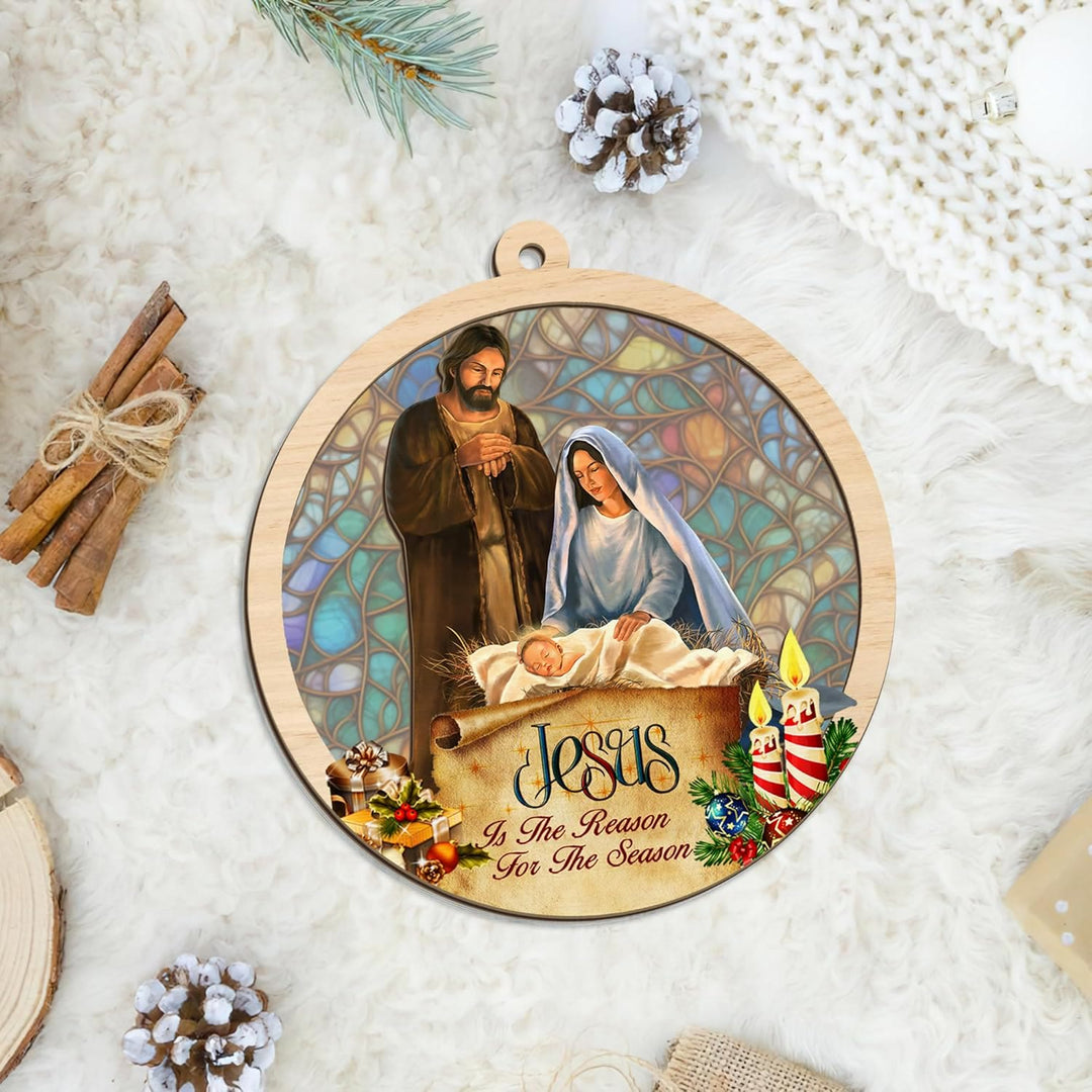 Christianartworkshop Rustic Colored Style Layered Wooden Pendant Christmas Nativity Ornaments