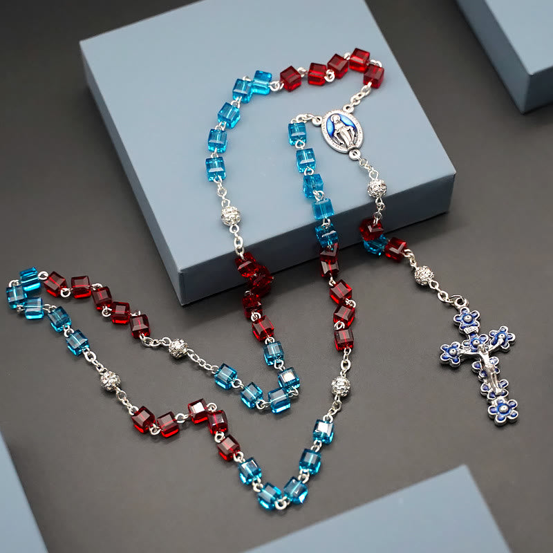 アクセサリー blue.red Miraculous Medal & Crucifix 6mm Square Multicolor Crystal Rosary