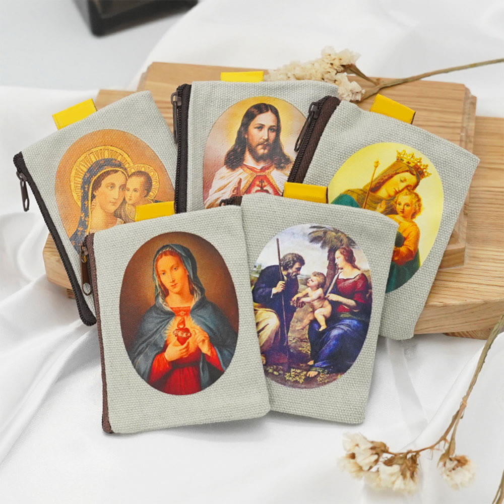 Christianartworkshop Retro Classic Style Jesus & Our Lady Colorful Holy Saint Icon Jewelry Pouches Storage Bag