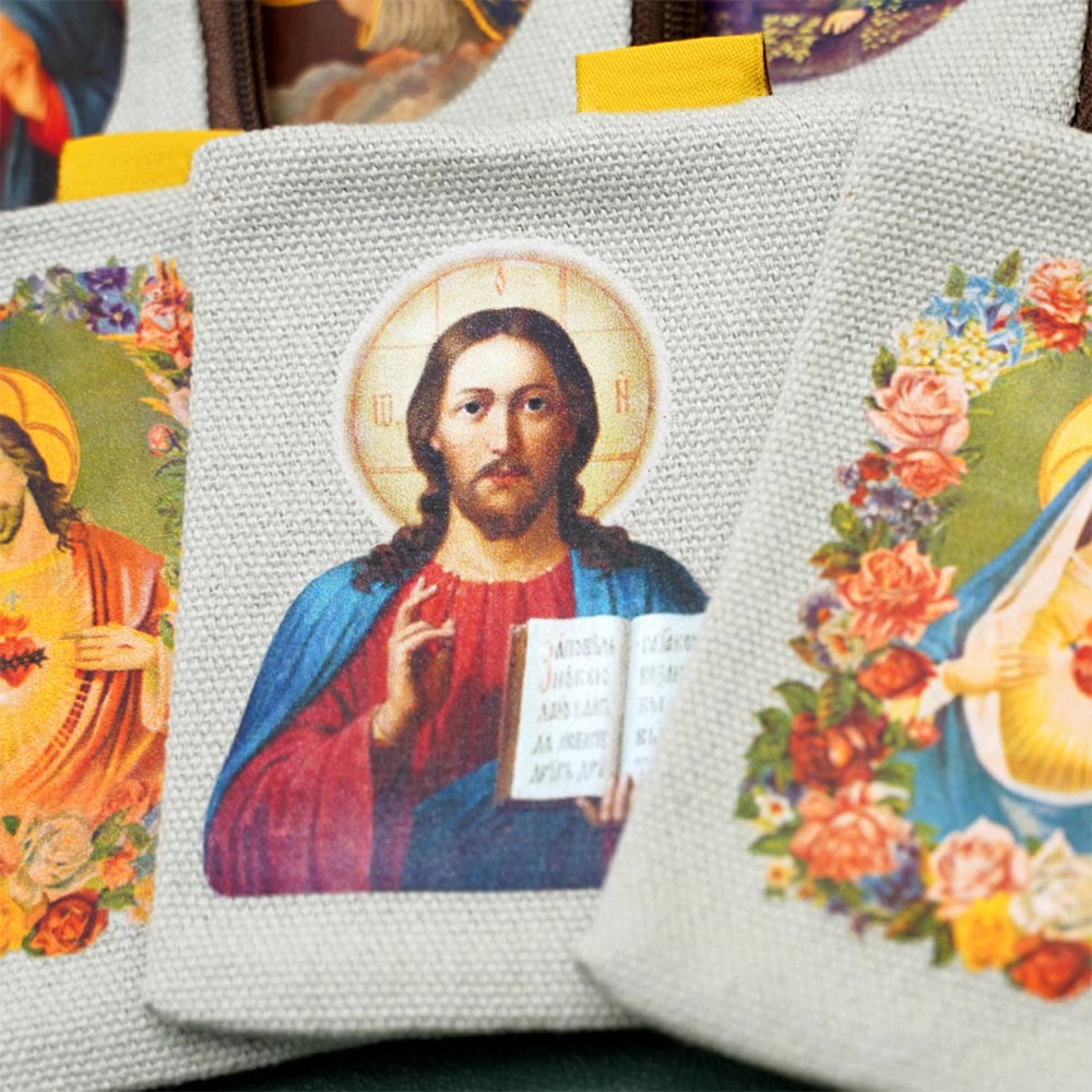 Christianartworkshop Retro Classic Style Jesus & Our Lady Colorful Holy Saint Icon Jewelry Pouches Storage Bag