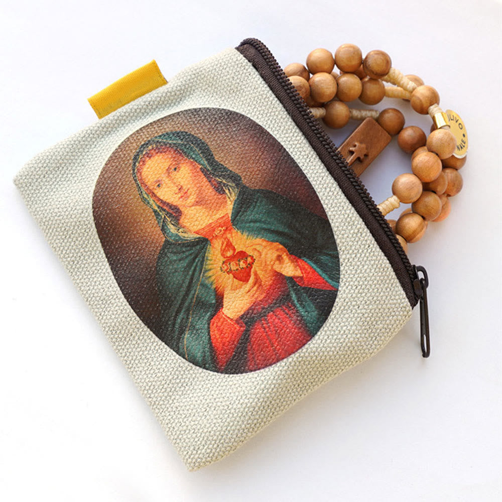 Christianartworkshop Retro Classic Style Jesus & Our Lady Colorful Holy Saint Icon Jewelry Pouches Storage Bag
