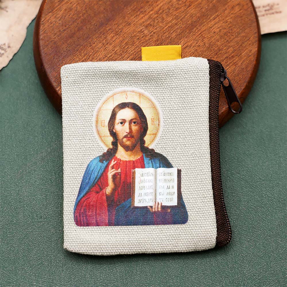 Christianartworkshop Retro Classic Style Jesus & Our Lady Colorful Holy Saint Icon Jewelry Pouches Storage Bag