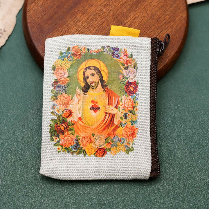 Christianartworkshop Retro Classic Style Jesus & Our Lady Colorful Holy Saint Icon Jewelry Pouches Storage Bag