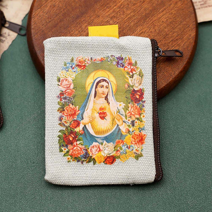 Christianartworkshop Retro Classic Style Jesus & Our Lady Colorful Holy Saint Icon Jewelry Pouches Storage Bag