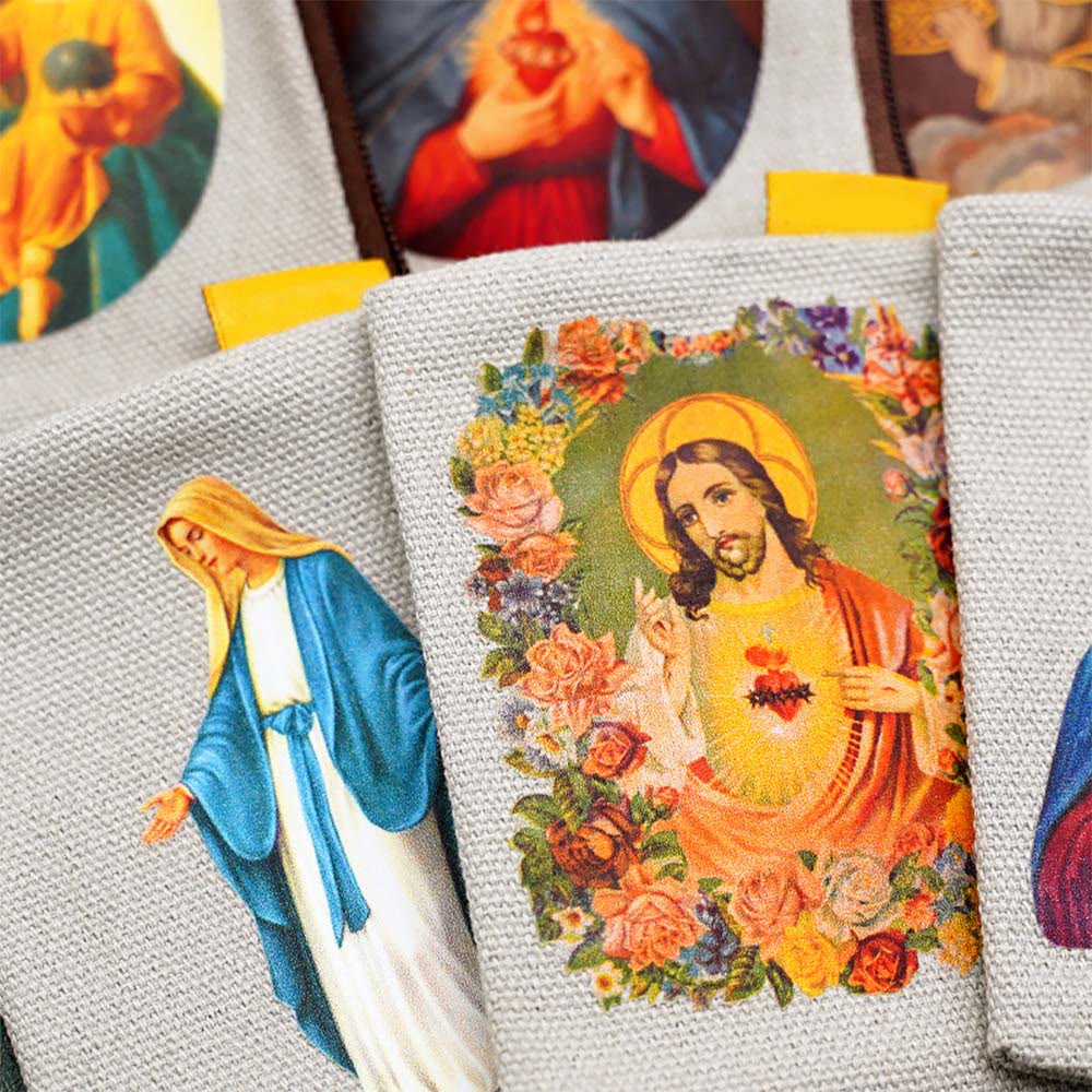 Christianartworkshop Retro Classic Style Jesus & Our Lady Colorful Holy Saint Icon Jewelry Pouches Storage Bag
