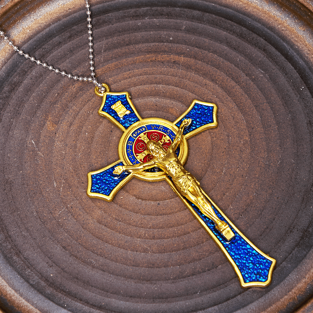 Christianartworkshop Classic Style Red/Blue Crafted Crucifix Big