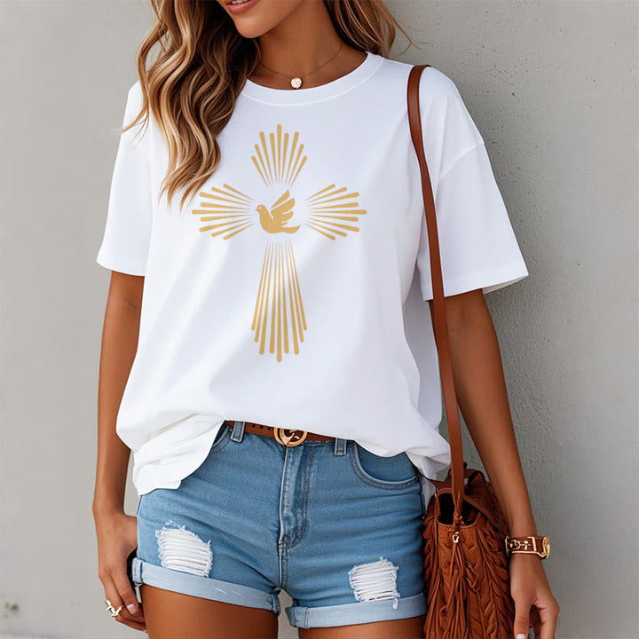 Christianartworkshop Minimalist Style Holy Spirit Dove Golden Cross and Short Sleeve T-shirt - image 7