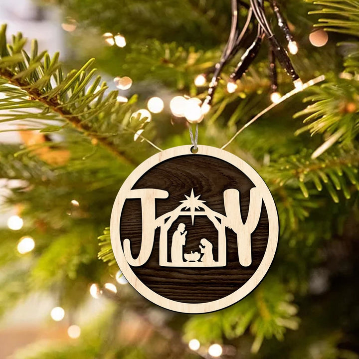 Christianartworkshop Minimalist Style Wooden Nativity Scene Joy Pendant Christmas Nativity Hanging Ornaments