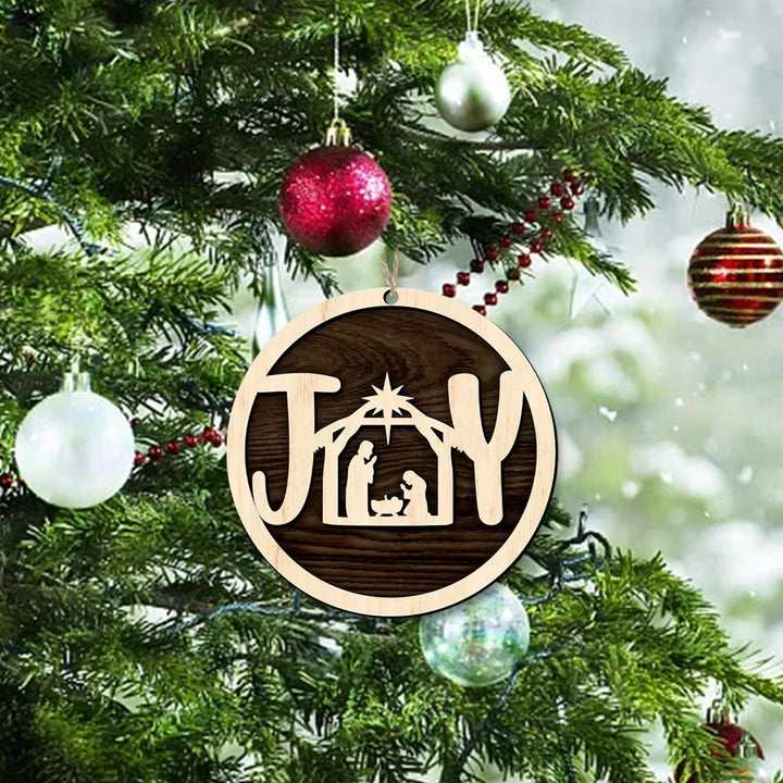 Christianartworkshop Minimalist Style Wooden Nativity Scene Joy Pendant Christmas Nativity Hanging Ornaments