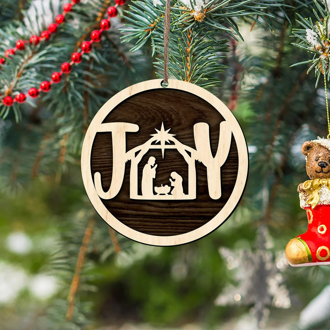 Christianartworkshop Minimalist Style Wooden Nativity Scene Joy Pendant Christmas Nativity Hanging Ornaments