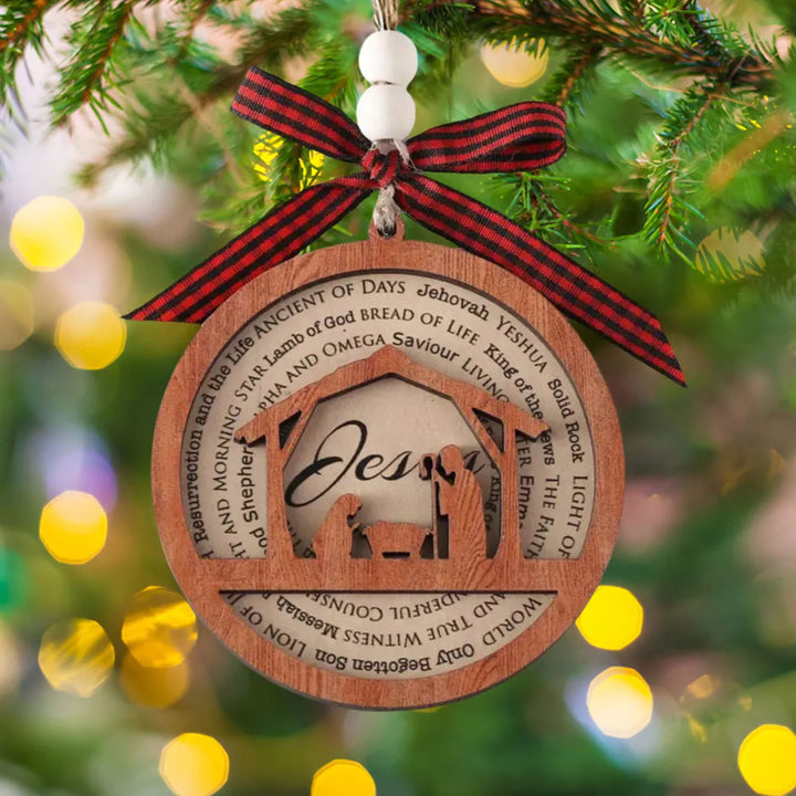Christianartworkshop Rustic Style Wooden Layered Nativity Scene Jesus Titles Christmas Nativity Hanging Ornaments