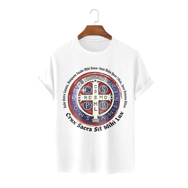 Christianartworkshop Classic Style Saint Benedict Medal Short Sleeve T-shirt - White - 2XL - image 5
