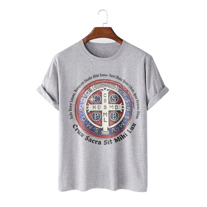 Christianartworkshop Classic Style Saint Benedict Medal Short Sleeve T-shirt - Grey - 2XL - image 19