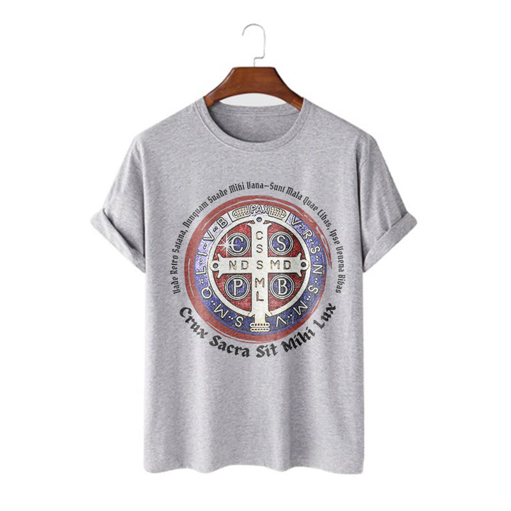 Christianartworkshop Classic Style Saint Benedict Medal Short Sleeve T-shirt - Grey - 2XL - image 19
