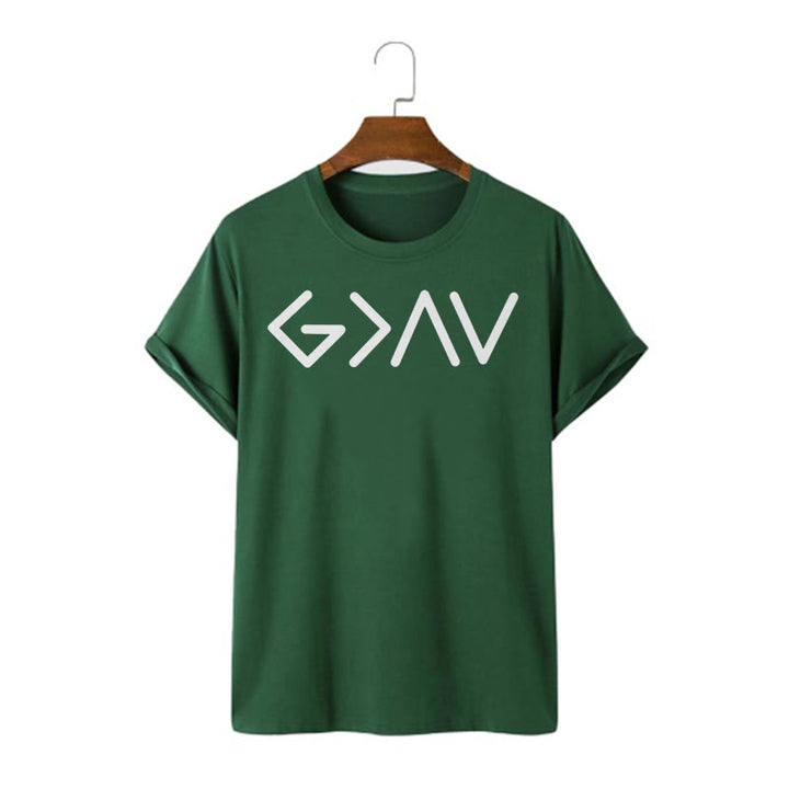 Christianartworkshop Minimalist Style Faith-Inspired God Is Greater Short Sleeve T-shirt - Dark Green - 2XL - image 10