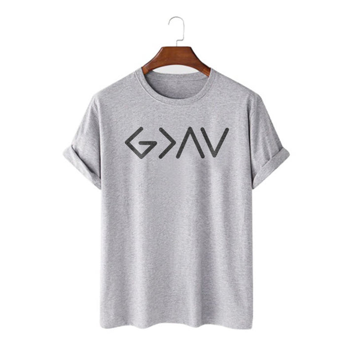 Christianartworkshop Minimalist Style Faith-Inspired God Is Greater Short Sleeve T-shirt - Grey - 2XL - image 19