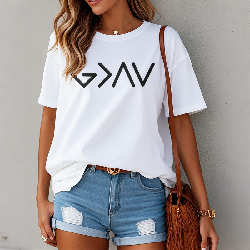 Christianartworkshop Minimalist Style Faith-Inspired God Is Greater Short Sleeve T-shirt - image 6