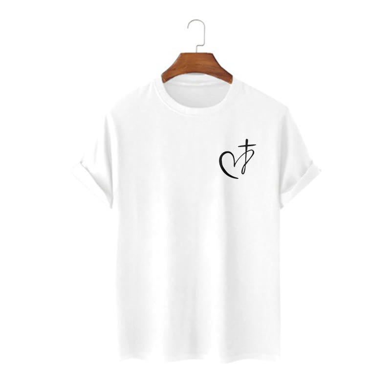 Christianartworkshop Minimalist Style Blessed Heart And Cross Short Sleeve T-shirt - White - 2XL - image 0