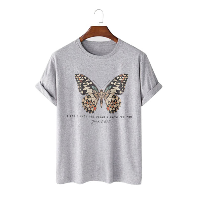 Christianartworkshop Modern Style Quote Butterfly Jeremiah 29:11 Short Sleeve T-shirt - Grey - 2XL - image 16