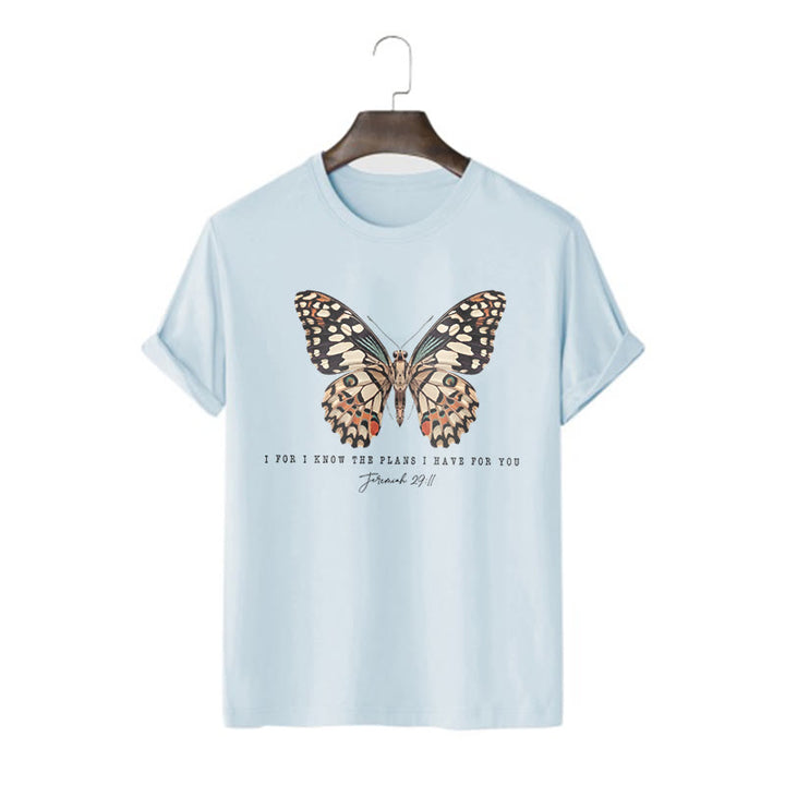 Christianartworkshop Modern Style Quote Butterfly Jeremiah 29:11 Short Sleeve T-shirt - Blue - 2XL - image 15