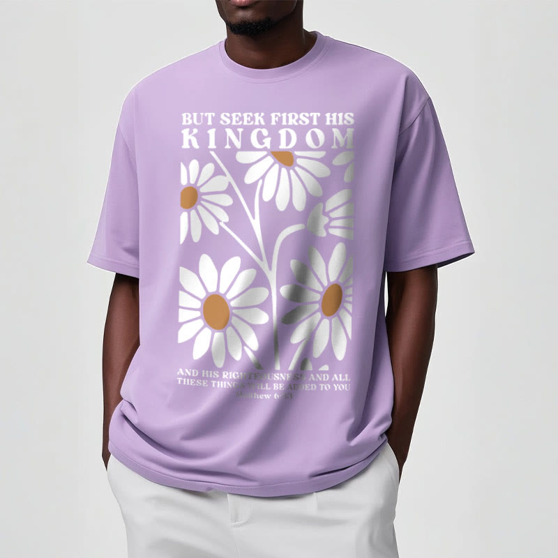 Christianartworkshop Quotation Style Matthew 6:33 But Seek First His Kingdom Floral Short Sleeve T-shirt - image 14